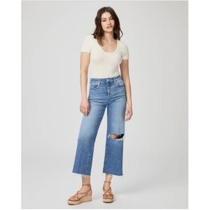 PAIGE ANESSA COVERED BUTTON & RAW HEM WIDE LEG LILAH DESTRUCTED